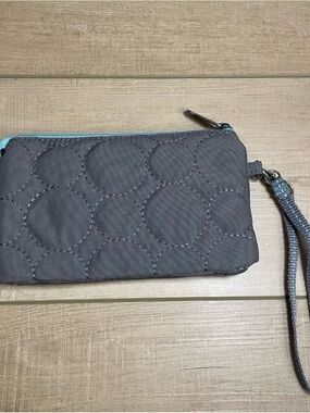 Vera Bradley Gray Teal Quilted Carry Wristlet Clutch Wallet